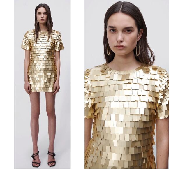 Jonathan Simkhai Vivienne Sequin Embellished Mini Dress in Brushed Gold Size 2 - Picture 3 of 13